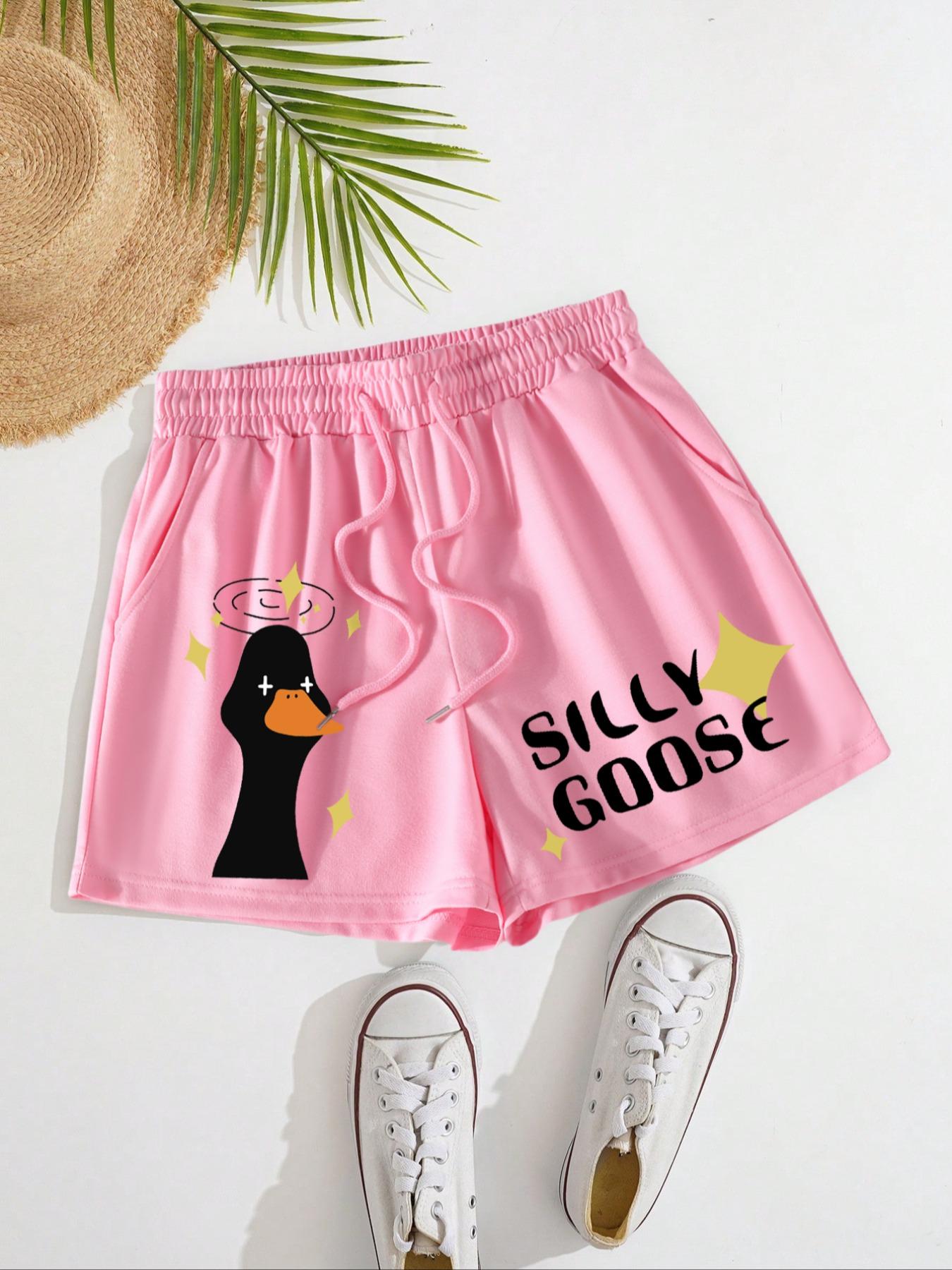 Women's Letter & Goose Print Boxer Brief, Casual Comfy Breathable Graphic Shorts for Daily Wear, Ladies Underwear for Summer