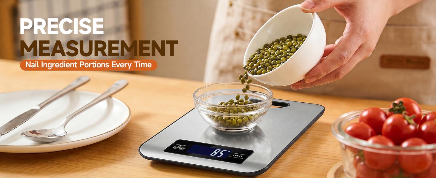 Digital Kitchen Scale & Food Weight Scale with Hang Loop, 11lb Baking Scale for Home and Kitchen, Precise Scales with Grams and Ounces, Stainless Steel (Silver)