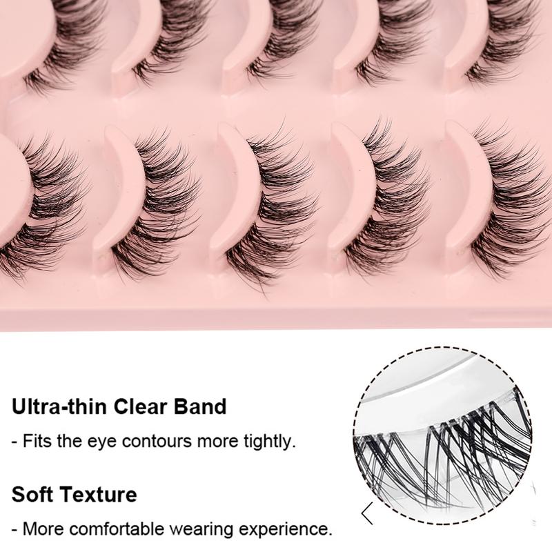 Lightweight Cat Eye Flare Lashes, 5 Pairs Transparent Stem Wispy Natural Curling Eye Makeup Strip Lashes, Volumized False Eyelashes
