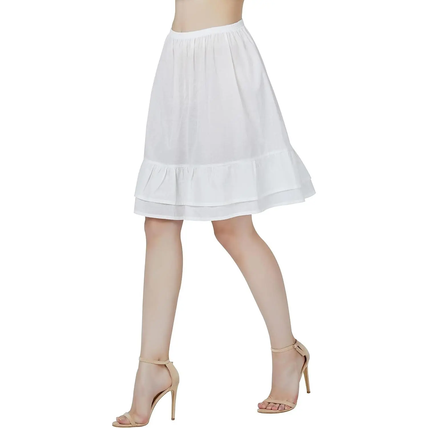 100% Cotton Skirt Extender Women Half Slip Underskirt Elastic Waist with Classy Ruffles