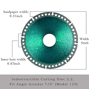 ‎5 Packs 5 Inch Indestructible disc for Grinder, Indestructible Disc 2.2 for Angle Grinder 7/8" (Model 125), Cutting Discs for Smooth Cutting, Chamfering, Grinding of All Materials (Green)