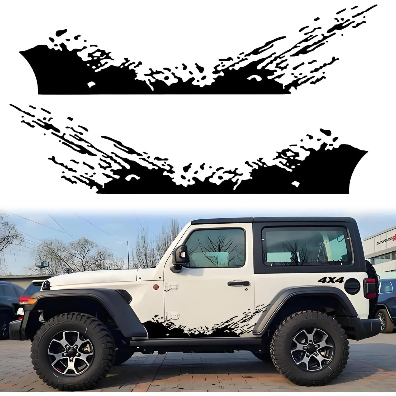 2pcs 74.8in x 19.7in Universal 4x4 Waves Racing Striped Decals - Water Resistant Permanent Vinyl Body Panel Decor, Sticker Deco, Car Styling, Door Side Cover, Attention Grabber for Pickup SUV Truck (X254 Black), Decal Set