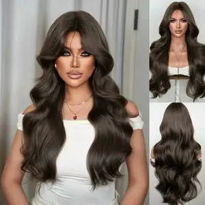30 Inch Natural Cool Brown Loose Big Wave Layer Wig With Middle Part, Glueless Heat Resistant Synthetic Wig for Women Daily Party Street Photoshoot Outfit