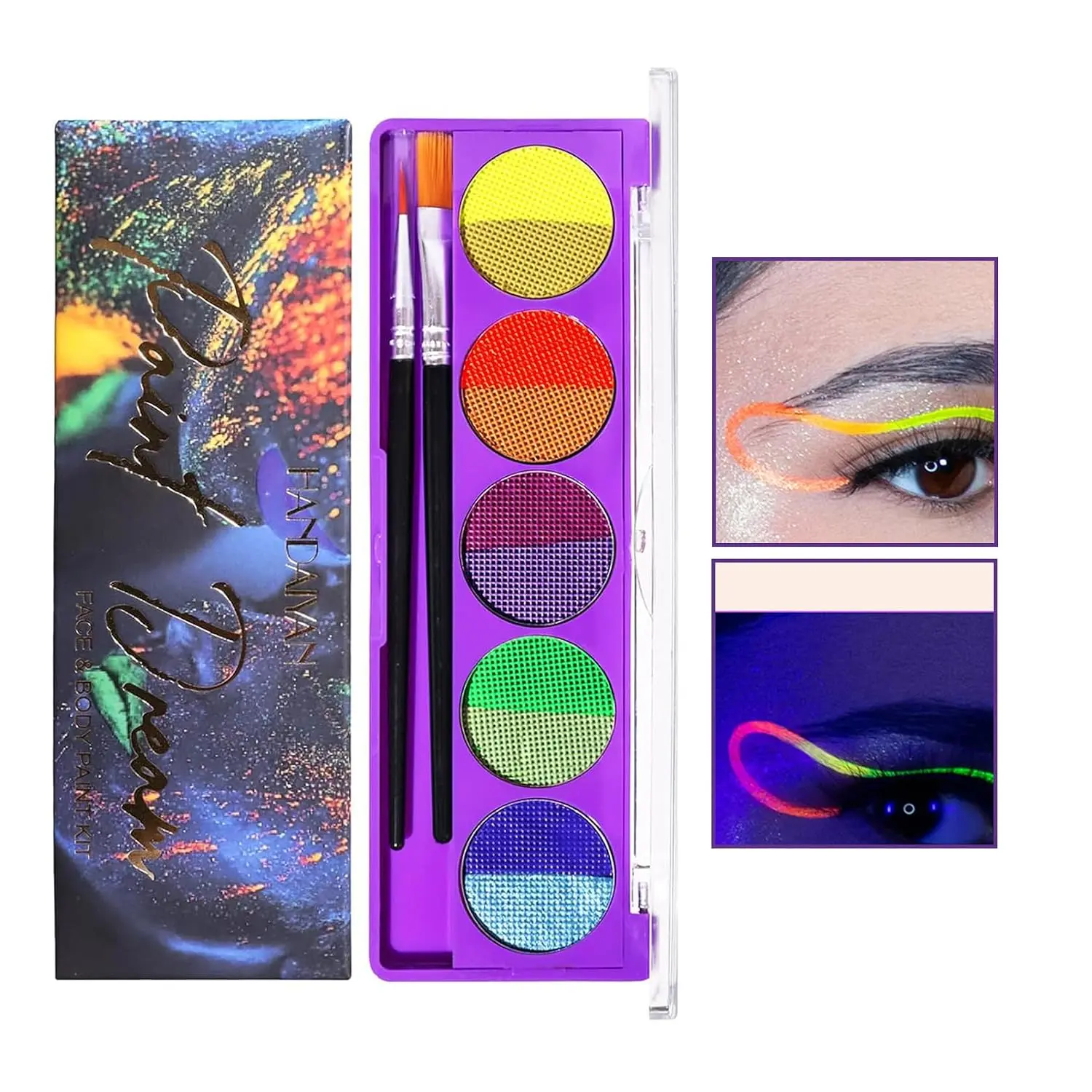 10 Colors Neon Face Paint Glow in The Dark Makeup Water Activated Eyeliner Palette Blacklight UV Face Body Paint for Adults Kids Halloween Makeup (01),july,glitter,waterproof,temporary,4th of july,fake,blood makeup,spray,,realistic,washab,indepe,coverage,