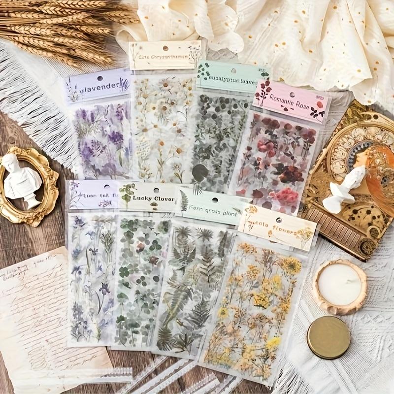 48 Vintage Natural Floral Scrapbook Stickers, Waterproof Transparent Flower Stickers, Self-Adhesive Plant Decals for Scrapbooks, Journals & Crafts, Scrapbooking