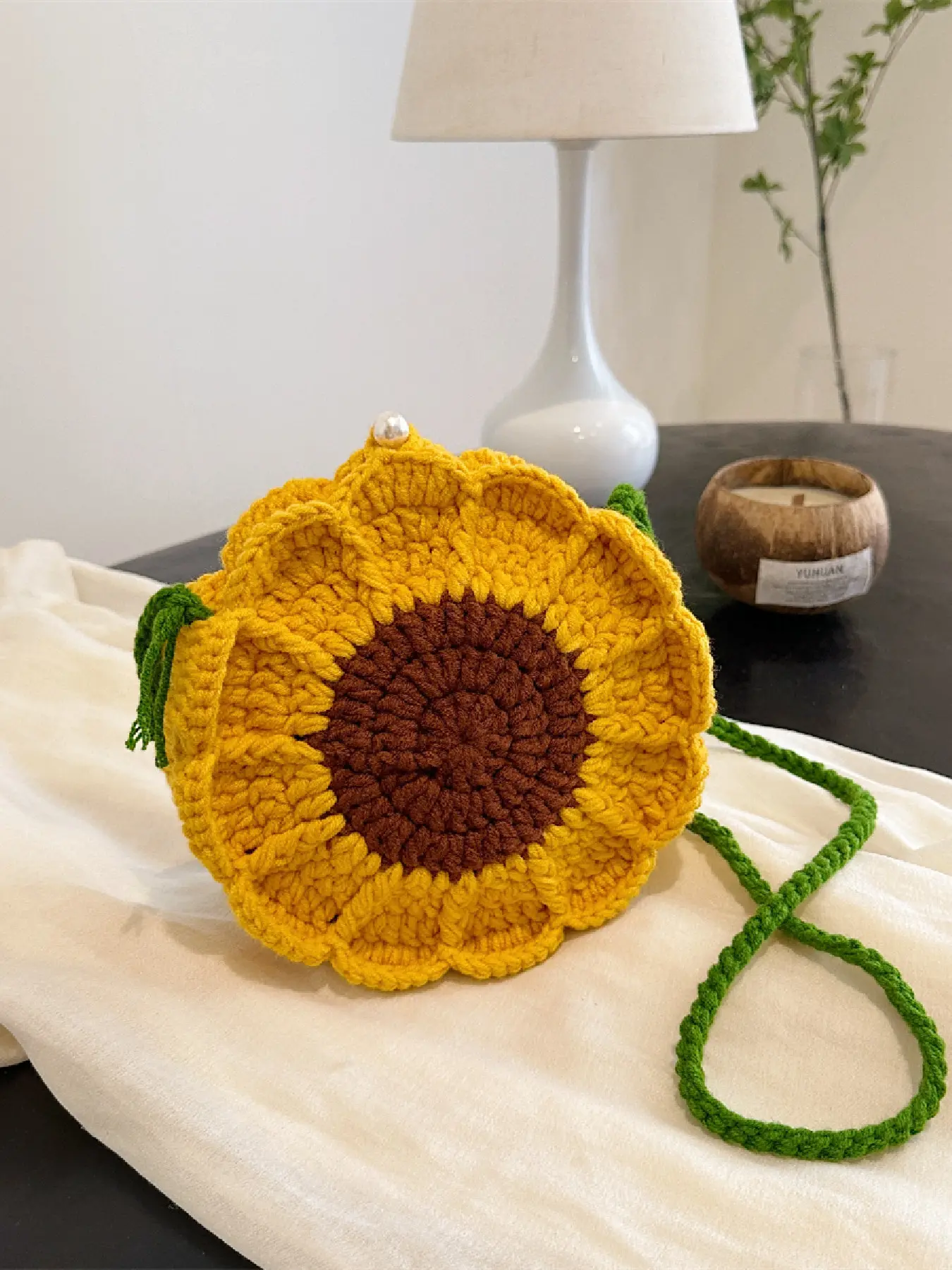 Sunflower Design Crochet Crossbody Bag, Colorblock Handmade Knitted Shoulder Bag for Women, Casual Trendy Versatile High-quality Daily Commuting Bag, Crossbody Handbags
