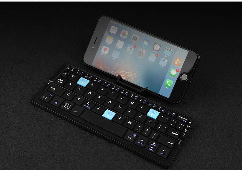 Foldable Rechargeable Bluetooth Keyboard, Mini Wireless Aluminum Keyboard with Stand for Smartphones & Tablets