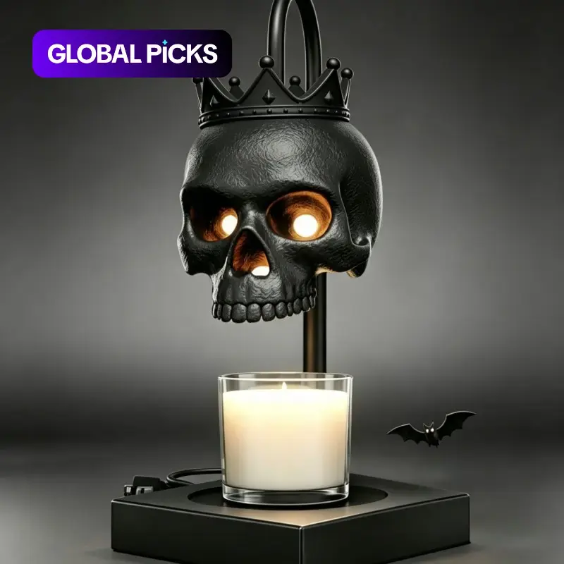 Skull Candle Warmer Lamp with Timer & Dimmable, Height Adjustable Gothic Wax Warmer Table Light Black Matte, Halloween Home Decor, Console Table Decor, Gift for Gothic Lovers, Witches, 2 GU10 Bulbs Included, Candle Not Included #GLOBAL PICKS