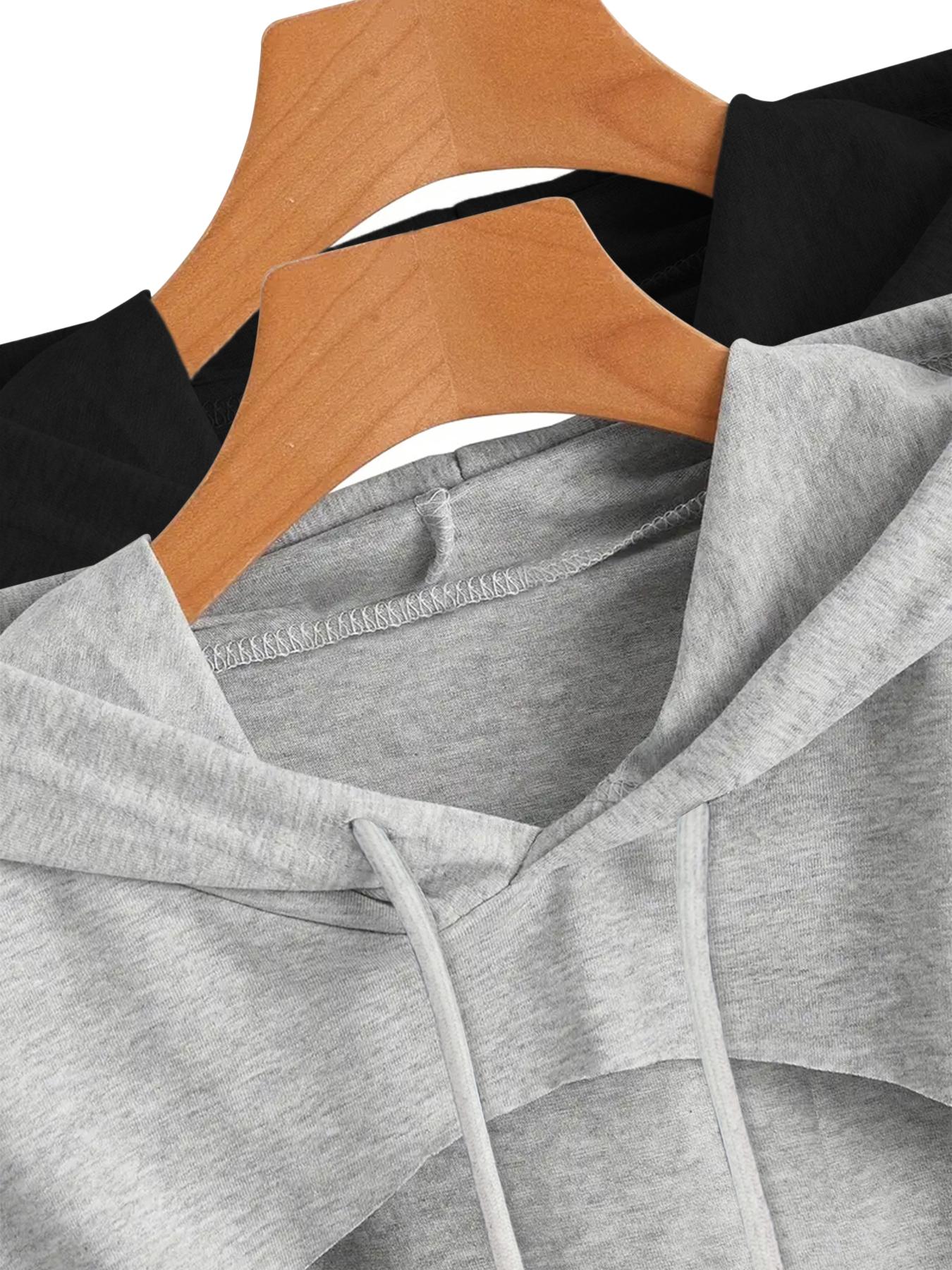 Women's Solid Drawstring Drop Shoulder Crop Hoodie, Casual Long Sleeve Hooded Sweatshirt for Daily Wear, Ladies Clothes for All Seasons, Drawstring Waist Hoodie