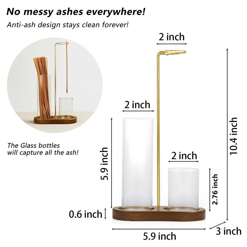 2-in-1 Incense & Candle Holder with Wooden Base and Removable Glass Ash Collector, Romantic Home Decor for Valentine’s Day, Perfect Aromatherapy Ornament for Living Room Bedroom