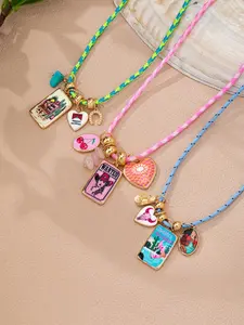 3 Pc Western Cowgirl Braided Cord Layered Necklace for Women - Colorful Multi-Strand Choker with Enamel "Cowgirls Are Forever" & Cherry Charms, Boho Southwestern Rodeo Statement Jewelry