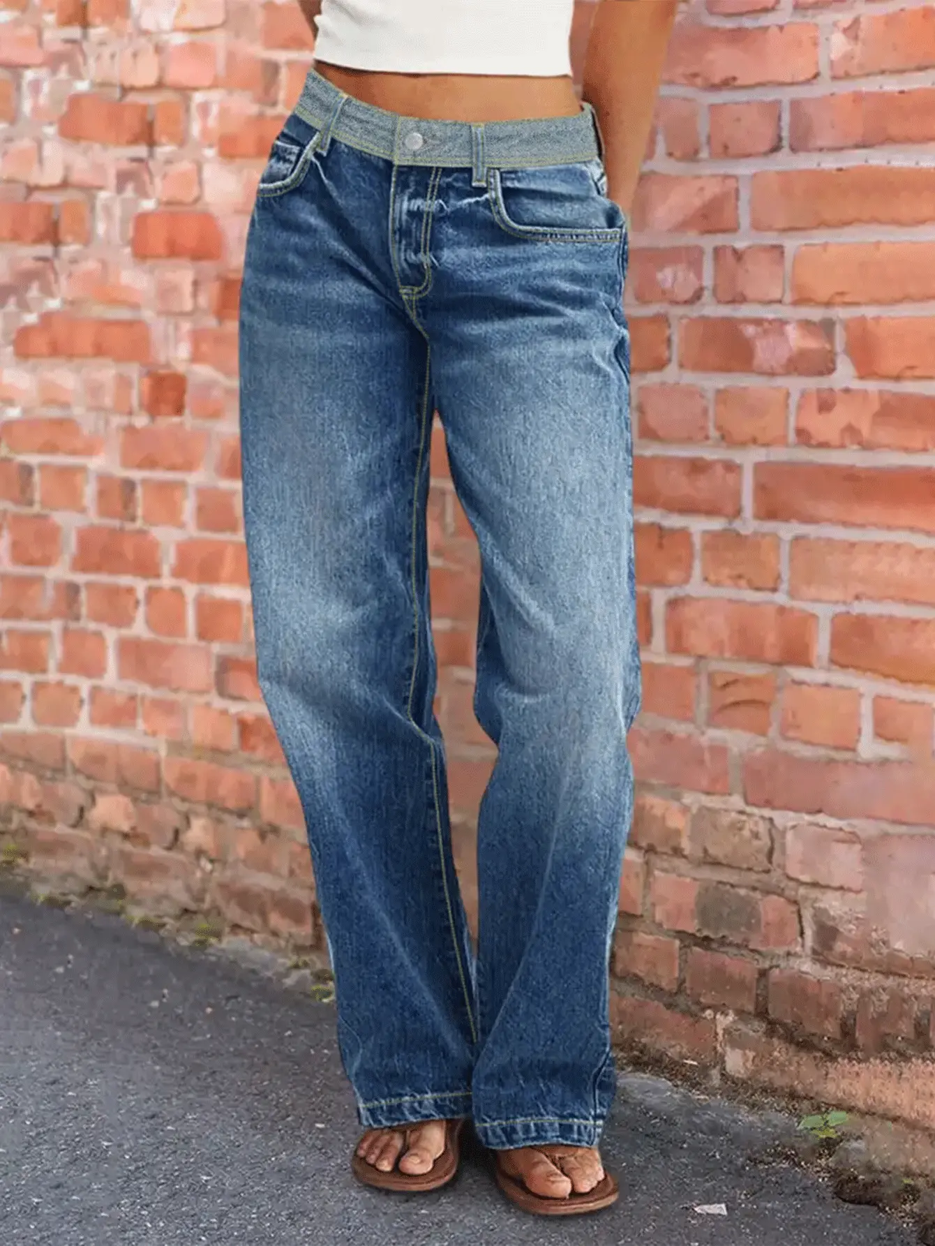 Women's Bootcut Cut Jeans - Polyester Blend Stretch Denim, Medium Wash, Flare Legs, Casual Jeans, Everyday Wear, Ripped Raw Hem, High-Low Waist, Wide Leg, Short Torso Fit, Starched, Mexican-Inspired, Vintage Cowboy, New Year, Black Blue Hues