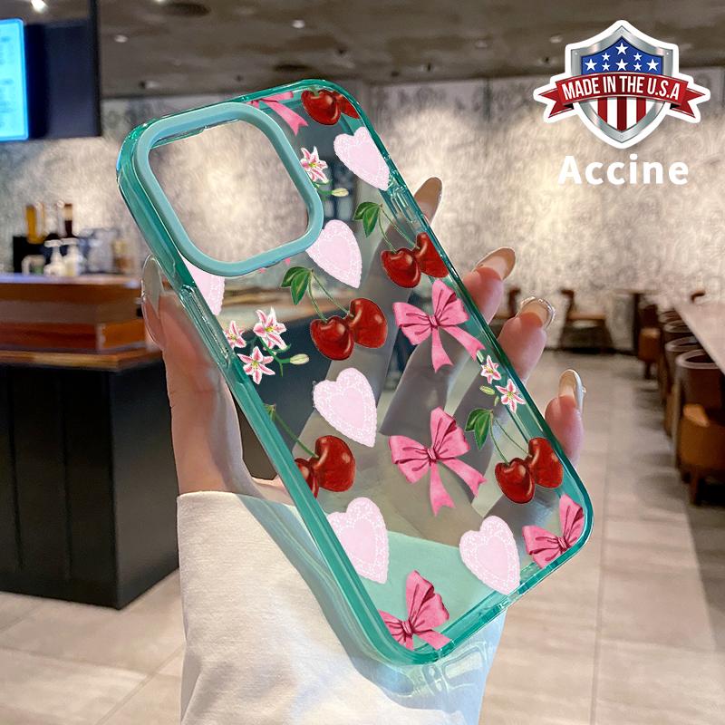 Phone case for iPhone 16 Pro Max 15 Plus 14 13 12 11 Gentle Cherry Bow Non-Yellowing Silicone Transparent Drop Protective Cover