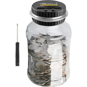 Home Essential QPEY Coin Counter Piggy Bank, Coin Jar for Adults, Digital Counting Money Jar, 1.8L Capacity Coin Counter Machine with LCD Counter, Change Jars for Saving (Silver)