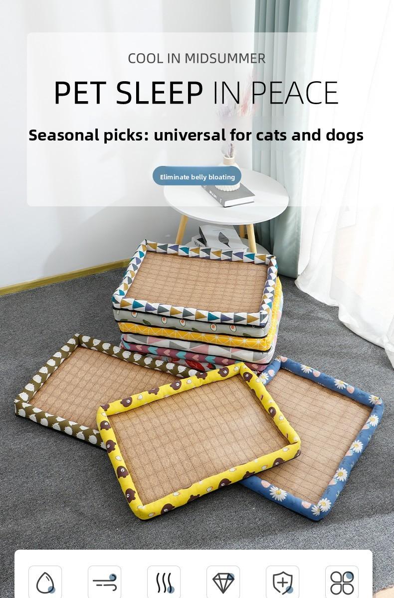 SoPets Cooling Pet Bed Mat for Summer Breathable Hemp Dog Bed with Non Slip Bottom Square Dog Crate Pad for All Seasons Indoor Outdoor Use