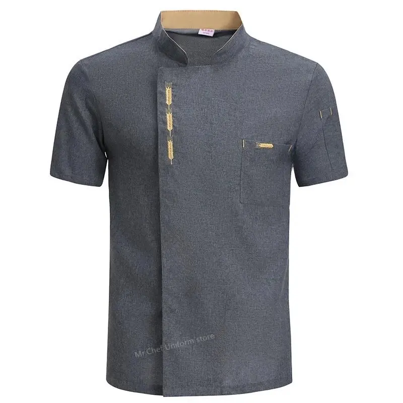 Summer  Men short sleeve Chef Jacket black uniform Chef coat apron work clothes logo Chef shorts Breathable Restaurant Kitchen