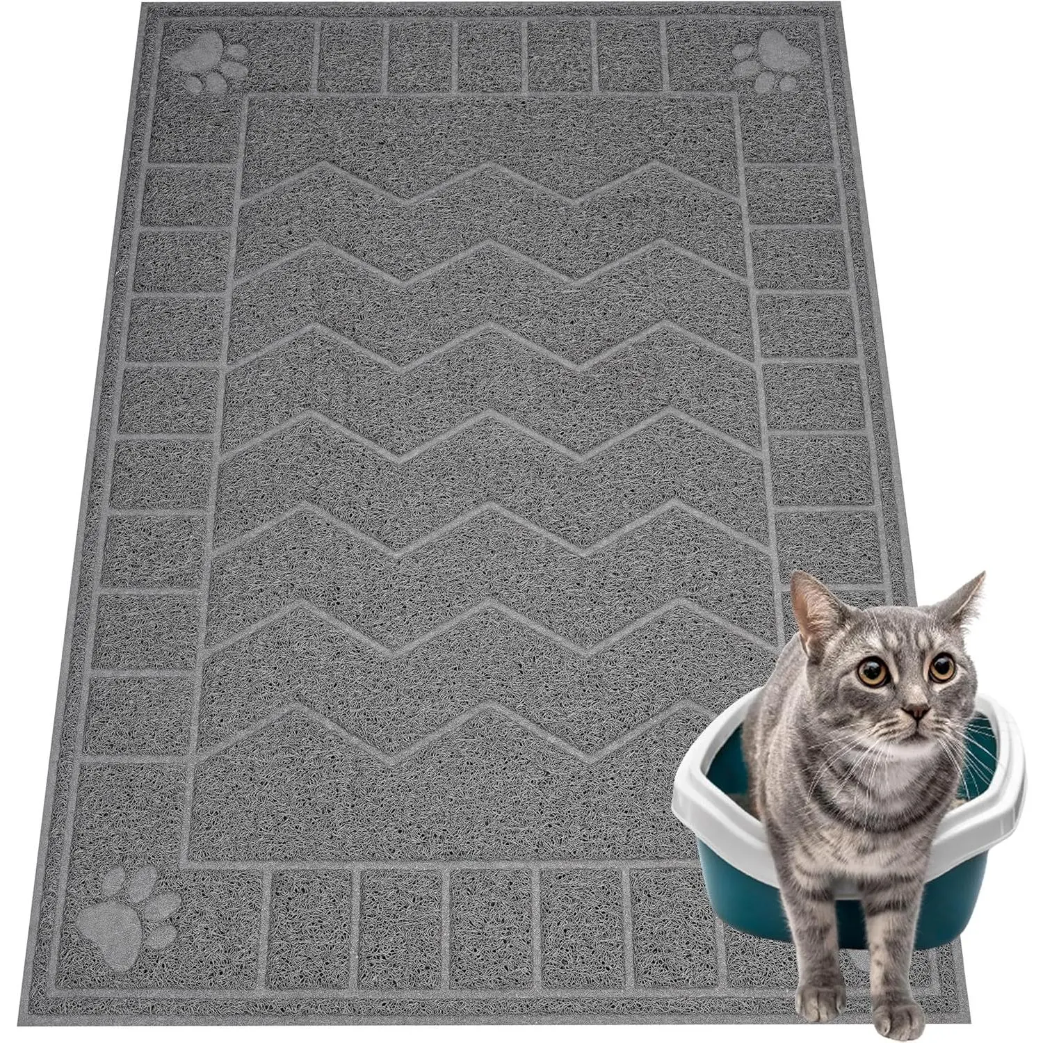 Cat Litter Box Mat, 35" x 24" Large Kitty Litter Trapping Mat Keep Floor Clean, Litter Box Mat Scatter Control, Waterproof, Easy to Clean, Durable Large Size Litter Mats for Floor