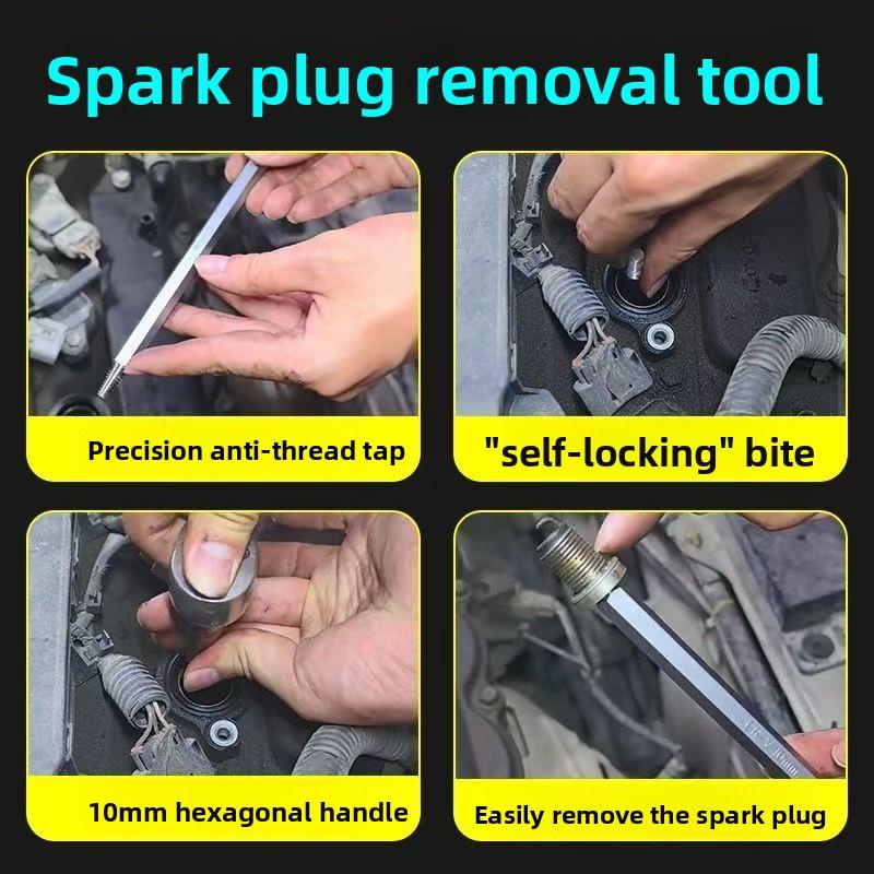 Spark plug removal tools, reverse thread taps, spark plug removal screws, automotive spark plug removal tools