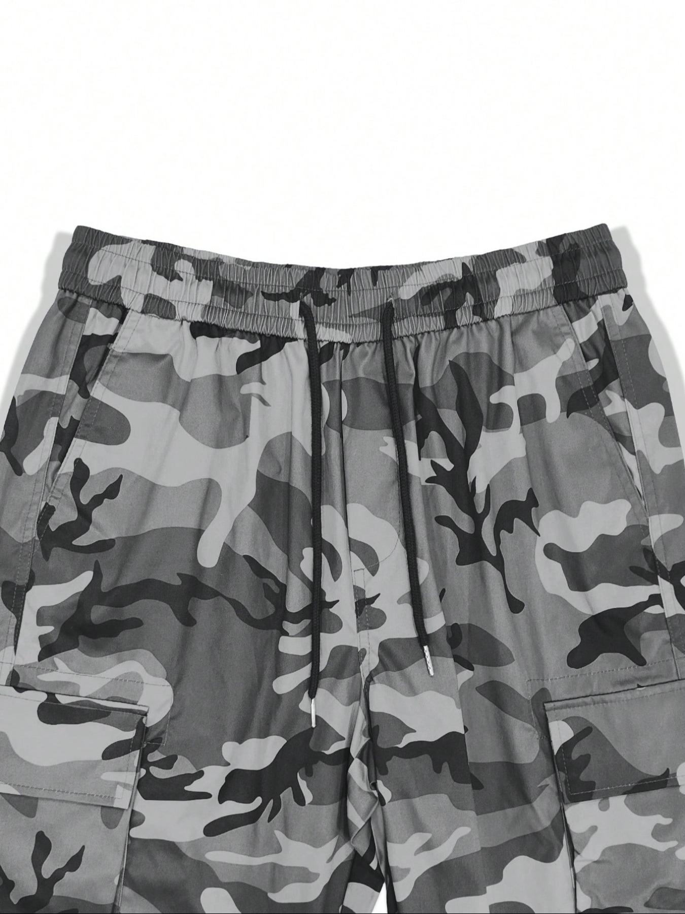 Men's Camo Print Multi-pocket Cargo Pants, Casual Loose Fit Water-repellent Fabric Trousers for Outdoor Work, Pants for Men, Men's Bottoms for All Seasons, Men's Clothing, Casual Sports Trousers