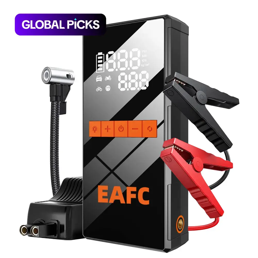 Eafc 4 in 1 Jump Starter with Air Compressor, 12V Portable Car Charger, Emergency Booster for 4.0L Gas & 2.0L Diesel Engines, Smart Clip Included, Car Essentials