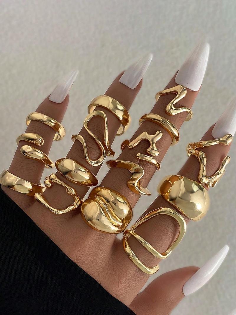 Women's Elegant Wide Band Ring Set, Exaggerated Smooth Geometric Design Stackable Ring, Fashion Jewelry for Party, Daily Clothing Decor, Trendy All-match & Exquisite Jewelry for Gift, Stacking Ring Set