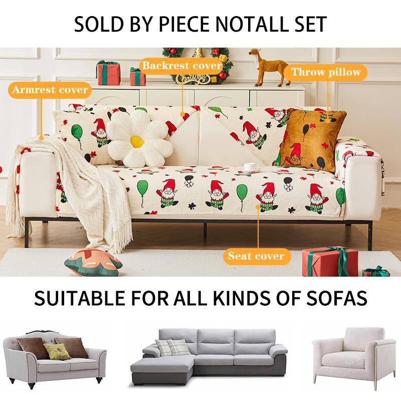 Cartoon Christmas Gnome Pattern Sofa Cover, 1 Count Non-slip Sofa Slipcover, Sofa Protector for Home Living Room, Home Decor