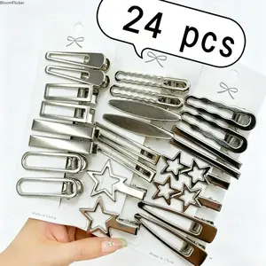 24-Piece Trendy Hair Clip Set for Women, Y2K Dopamine Style Rhinestone Heart & Letter Duckbill Barrettes, Cute Decorative Hair Accessories for Daily Outfits, Parties & Trendy Styling Looks