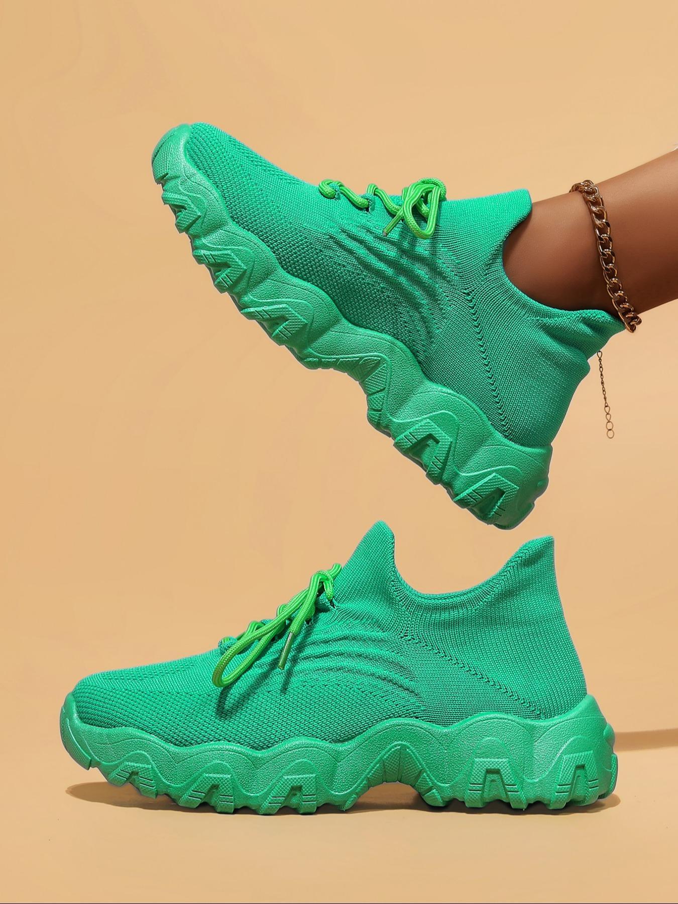 Women's Fashionable Lace Up Low Top Sneakers, Casual Comfortable Breathable Sports Running Shoes, All-match Basic Shoes for Daily Wear, Athletic Running Shoes, Knitted Running Shoes