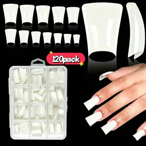 Duck Bill False Nails, Short Nail Shape, Pre-Designed Soft Gel Extension, Base Coat, DIY Friendly, 12 Sizes, 120 Pieces