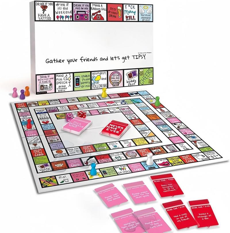 Tipsy Land Drinking Game Board Games for Adults Interactive Party Games Fun Card T--ipsyland Game Any Occasion 2-8 Players Age 18+ Small Size Easy to Carry Must Have for Travel Chess Left Right Center Game