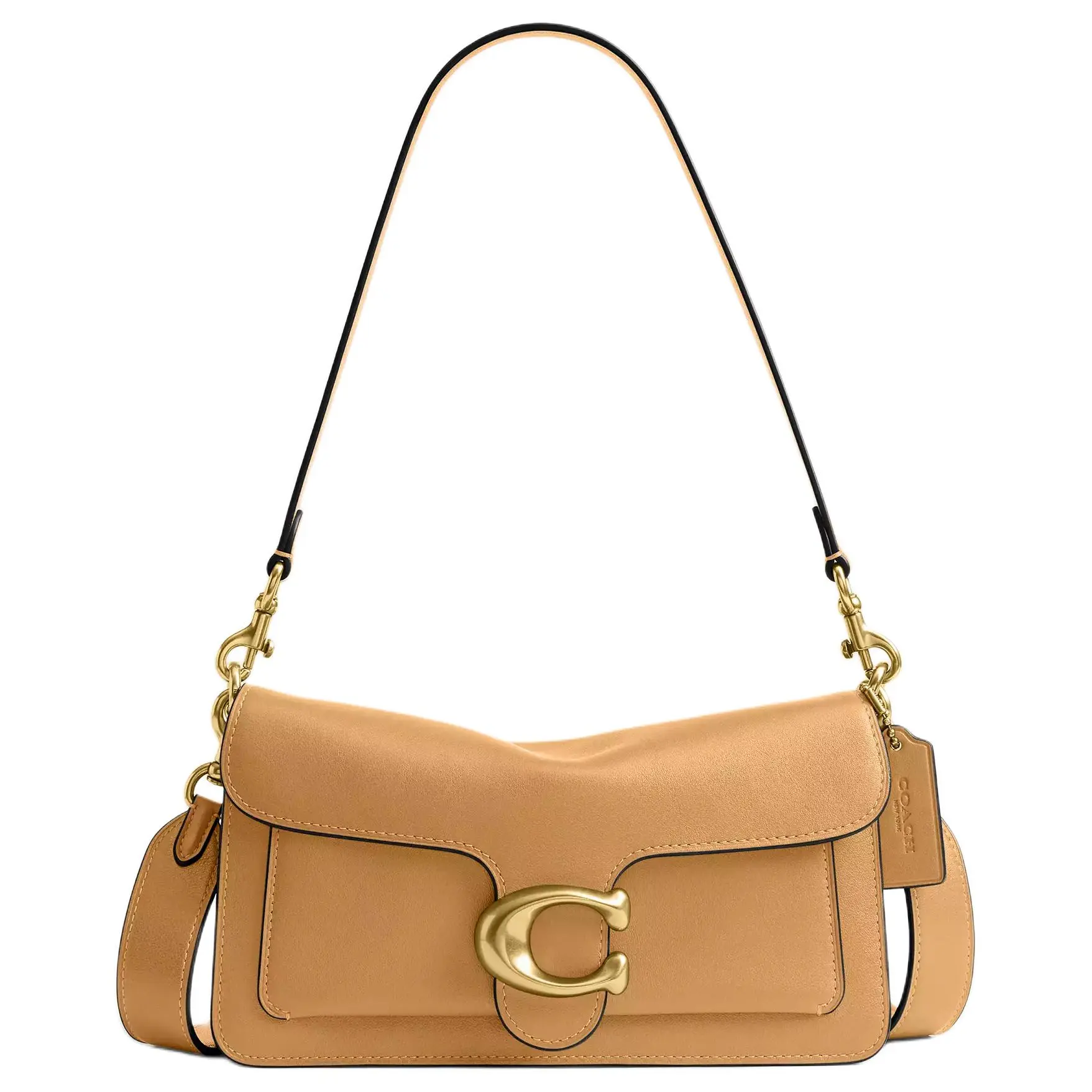 COACH Tabby 25 Crossbody Bag for Women – Classic Logo Hardware, Full-Grain Leather, Medium Size, Brass and Beige