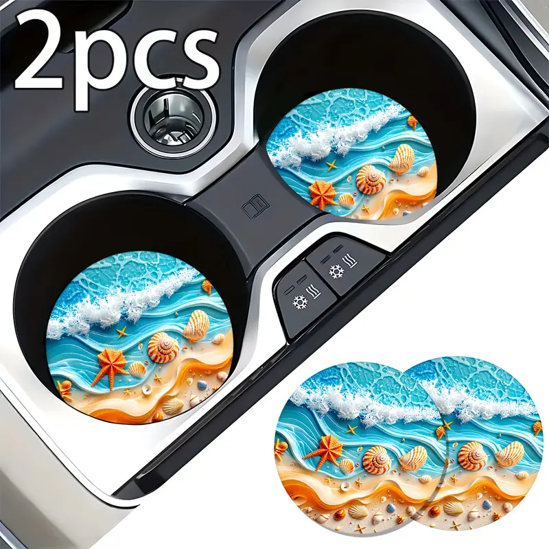 2 pack ocean beach sea shell design eva coasters durable absorbent non slip vehicle cup holder decor and summer accessory gift