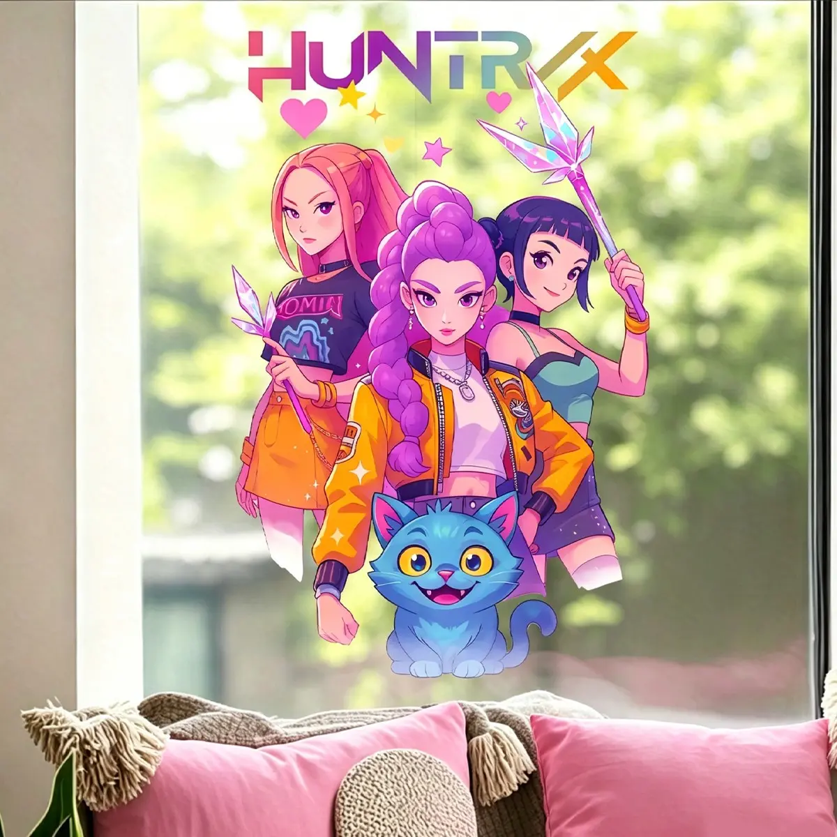 Large Cartoon Wall Sticker, Wall Decals, Self-Adhesive Glass Decal, Removable Door Peel, Indoor Decor for Bedroom Living Room, Party Gift