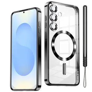 Magnetic for Samsung Galaxy S26 Edge S25 S24 S23 Plus S22 Ultra Case, [Full Camera Protection] Shockproof Plating Case with Silicone Wrist Lanyard