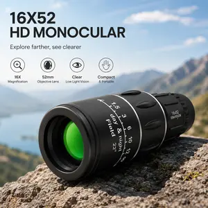 Non-Slip Vertical Grain 16X52 HD Monocular Telescope, BAK4 Prism Green FMC Lens Waterproof Handheld Scope with Phone Adapter & Tripod, Durable Anti-Wear Monocular for Concerts Bird Watching Hiking Outdoor Scenery Viewing Travel Photography