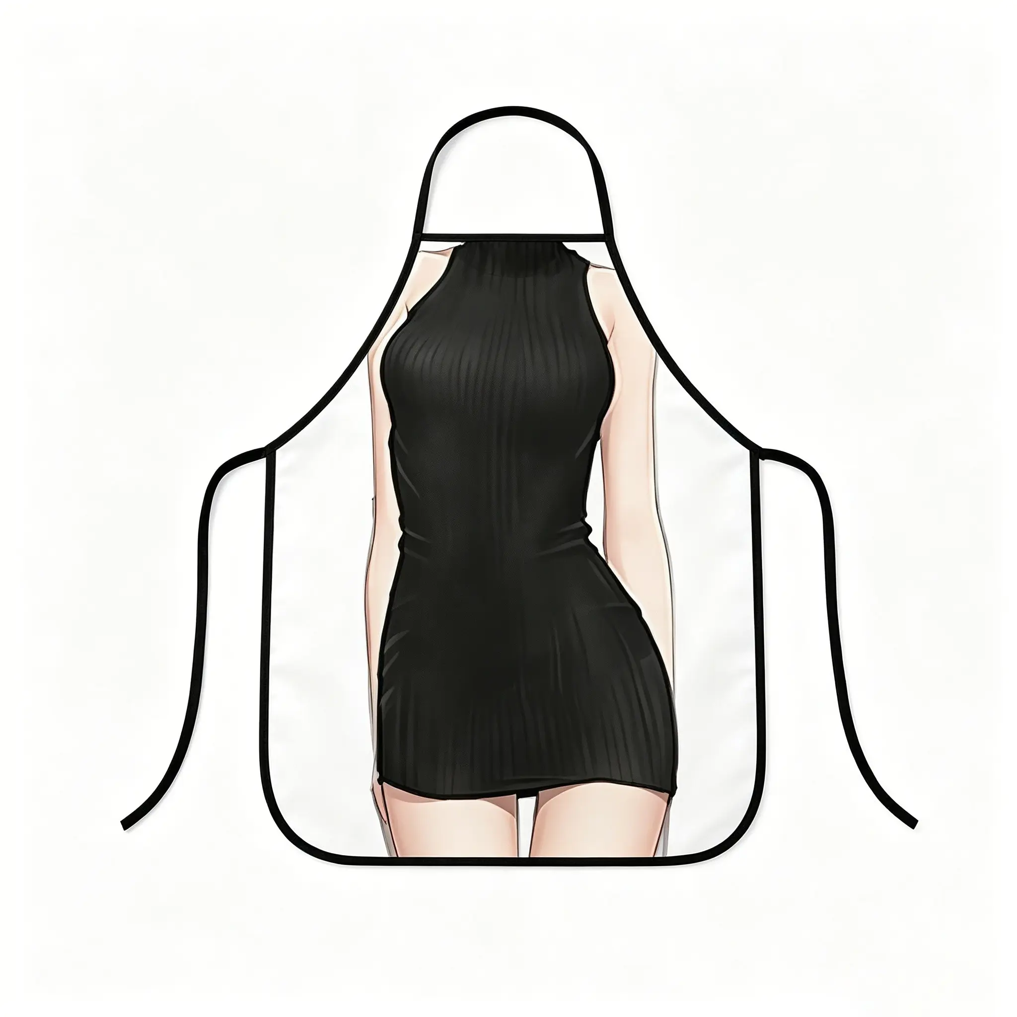 Minimal Ribbed Dress Anime Girl Print Kitchen Apron, Waterproof Oilproof, Adjustable Neck Strap, Funny Prank Gift for Anime Fans.1pc
