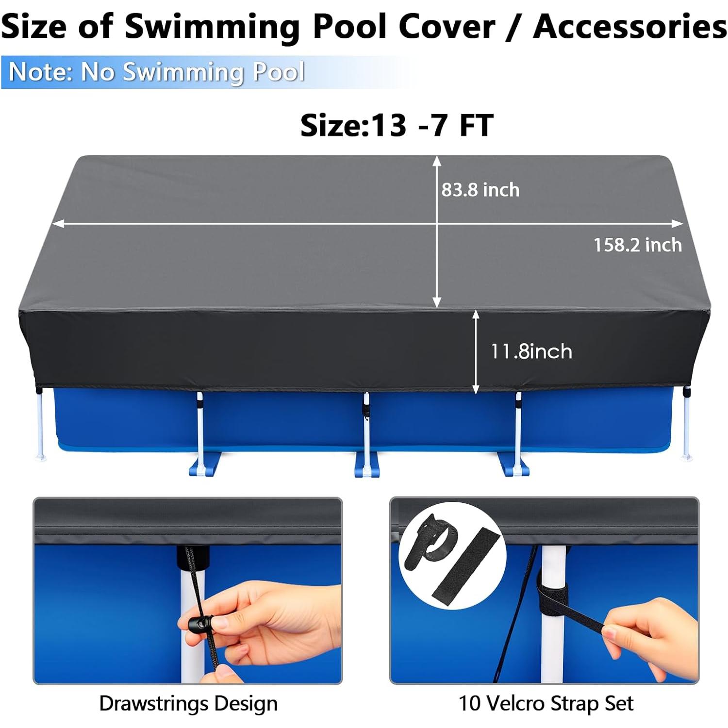 157x83 in Rectangular Pool Cover for Above Ground Pool 13x7 Rectangle Pool Cover Protector Drawstring Design 13ft Winter Pool Cover for Cold and UV Resistant, Winter 157x83 in Rectangular Pool Cover for Above Ground Pool 13x7 Rectangle Pool Cover Protector Drawstring Design 13ft Winter Pool Cover for Cold and UV Resistant, Winter