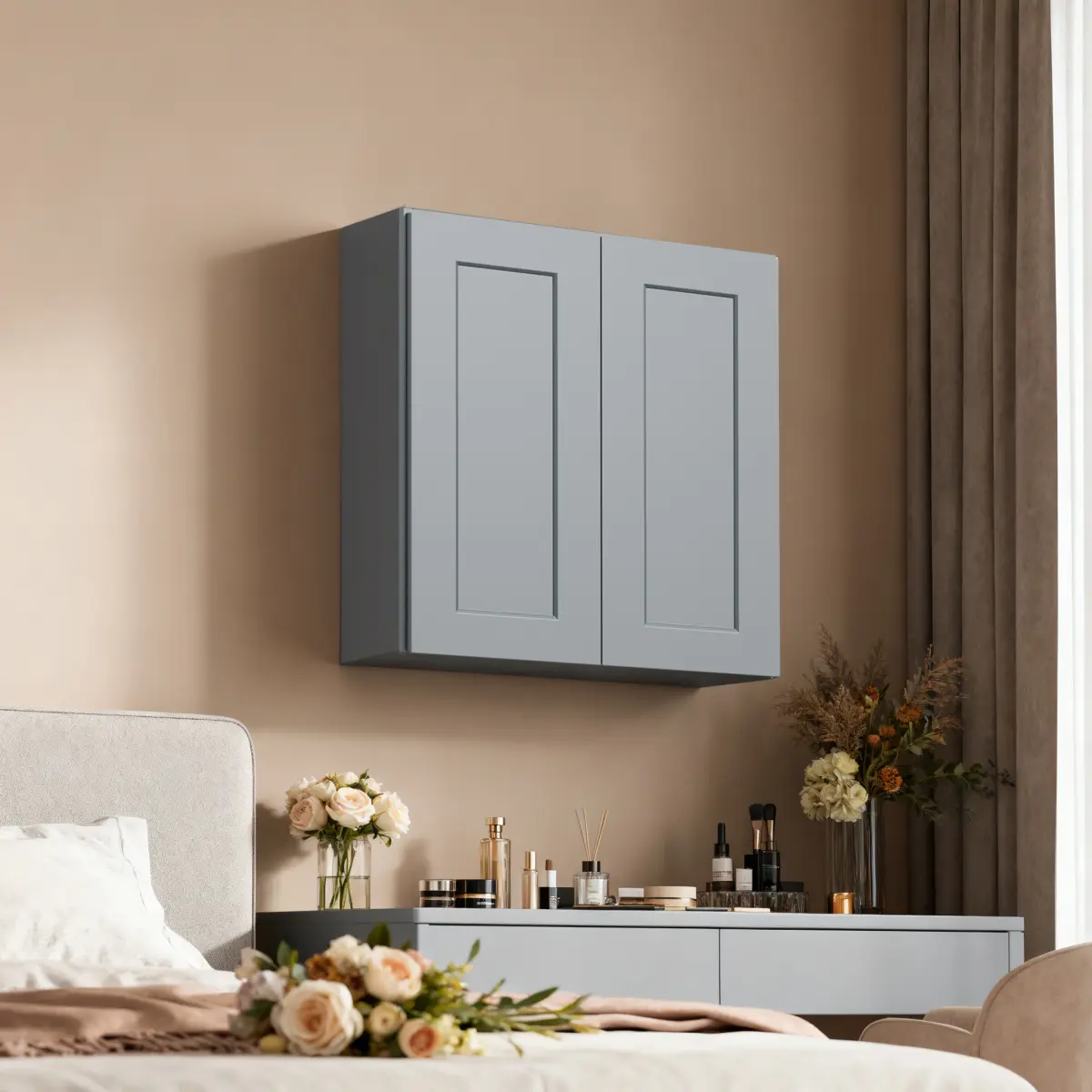 36" Classic Gray Shaker Solid Wood Wall-Mount Cabinet Kit - Soft-Close Doors, Adjustable Shelving, Compact Design, Multi-Compartment Aesthetic Storage, Assembly Required (36"W x 12"D x 30"H, for Kitchen, Bathroom)