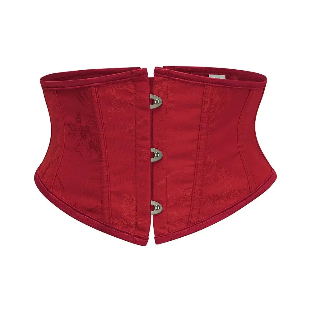 Women's Top Wine Red Dobby Gothic Underbust Corset - Steel Busk, Boned Support, Plastic Bones, Lace-Up Vintage Multi-Size Waist Trainer, Steampunk Body Shaper Underwear