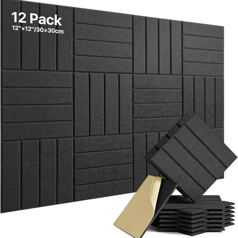 12 Pack Sound Proof Foam Panels for Walls, Self-Adhesive Acoustic Panels Sound Absorbing, 12" X 12" X 0.4" High Density Soundproof Wall Panels Tiles for Door, Ceiling, Home Office Wall Cover