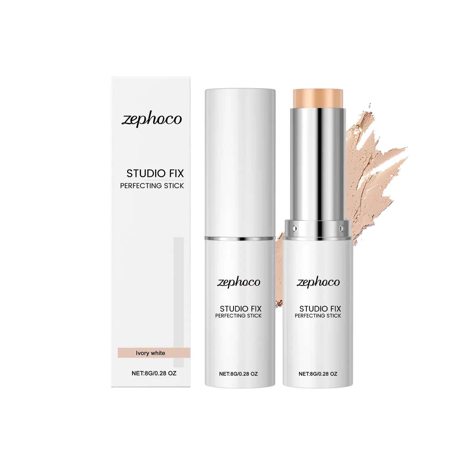 Zephoco Ivory Moist Foundation Stick - Natural Hydrating, Moisturizing, Oil-Free Cosmetic with Concealing, Skin-Adhesive Long-Hold, Blendable Multiuse Contour & Highlight for Everyday Makeup (Beauty & Personal Care Essential), Hydrate