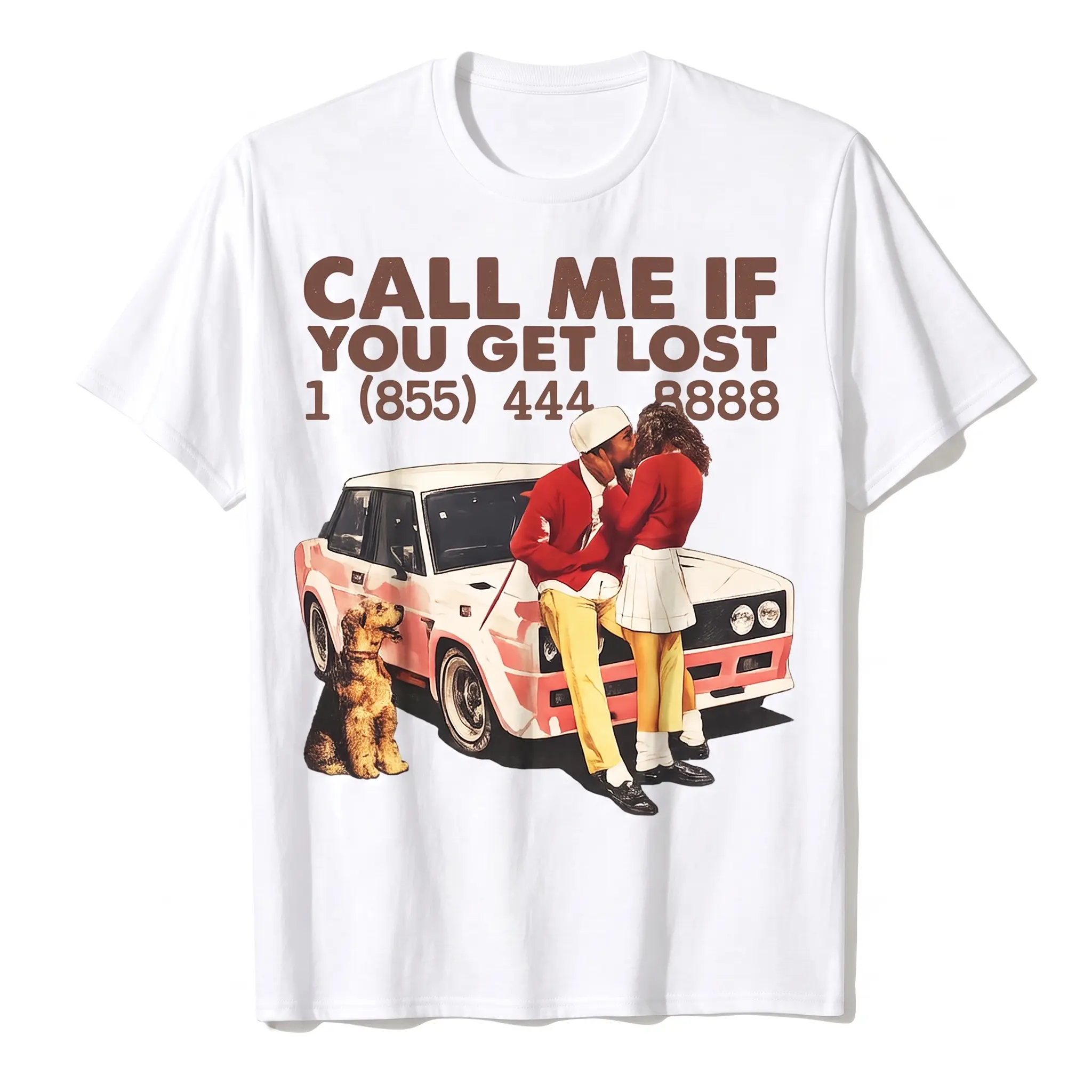 Unisex Cotton Call Me If You Get Lost Retro Vintage Graphic T-Shirt - Casual Stretch Hip Hop Rap Fan Apparel with Classic Car Art, Gift for Men Women (Style with Leggings, Denim, Sneakers) (LK00136TD), Garment