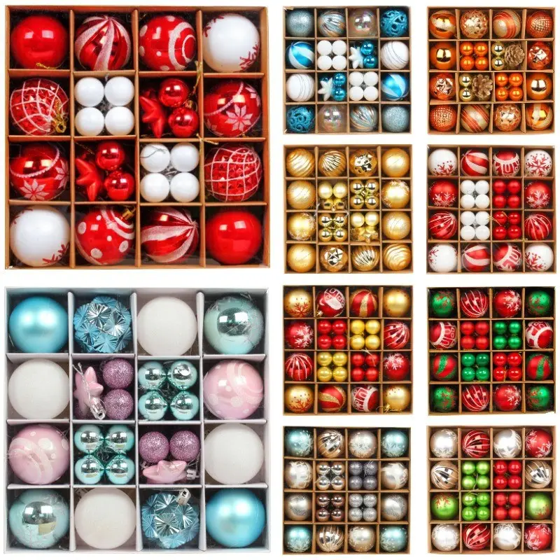 42/44Pcs Set Christmas Tree Ornaments Baubles Gift Box Classic Vintage Luxury Aesthetic Shatterproof Painted Glittery Gold Red Green Blue Pink Star Snowflake Home Holiday Party Decor Christmas
