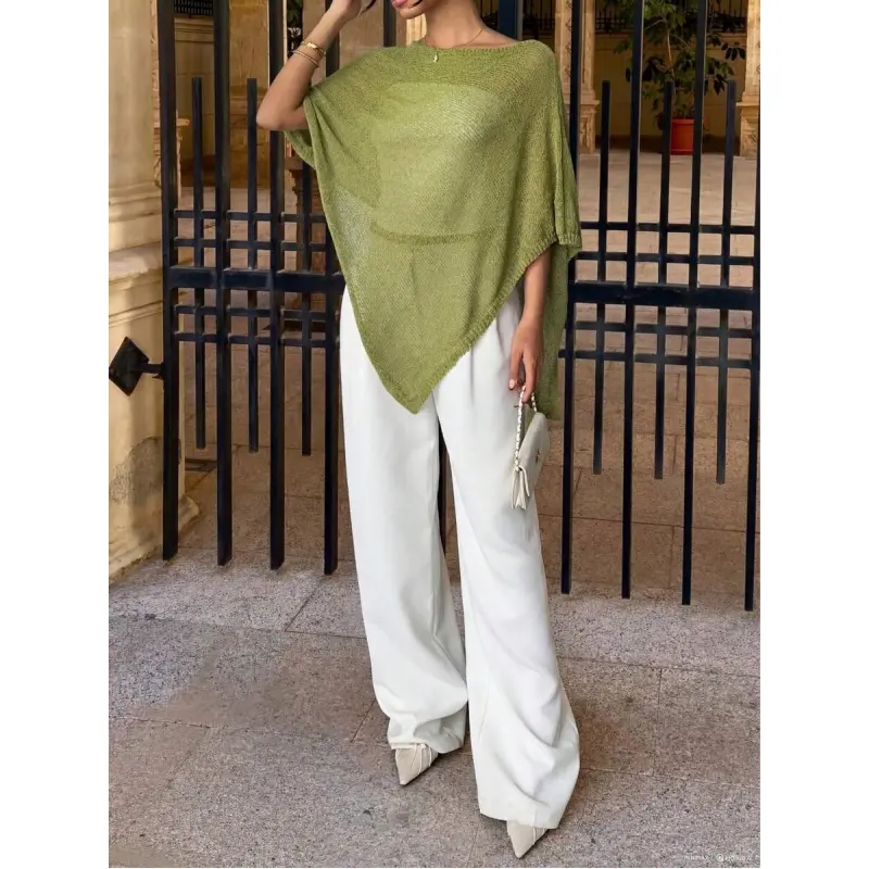 Women's Elegant Sexy Polyester Knit Wrap Cardigan - Lady's Off-Shoulder Long Asymmetric Loose Fit Lightweight Breathable Sun-Protective Top, 1-Piece for Casual Travel, Beach