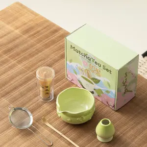 Butterfly Heart Embossed Matcha Tea Set, Japanese Style Gradient Ceramic, Gift Box, Complete Chasen Accessories, Perfect for Afternoon Tea Gifts