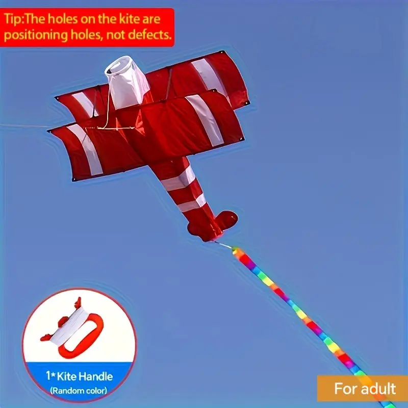 3D Single Line Red Plane Kite | High Quality Polyester Fiber, Easy To Fly With Handle And String, Universal For Adults