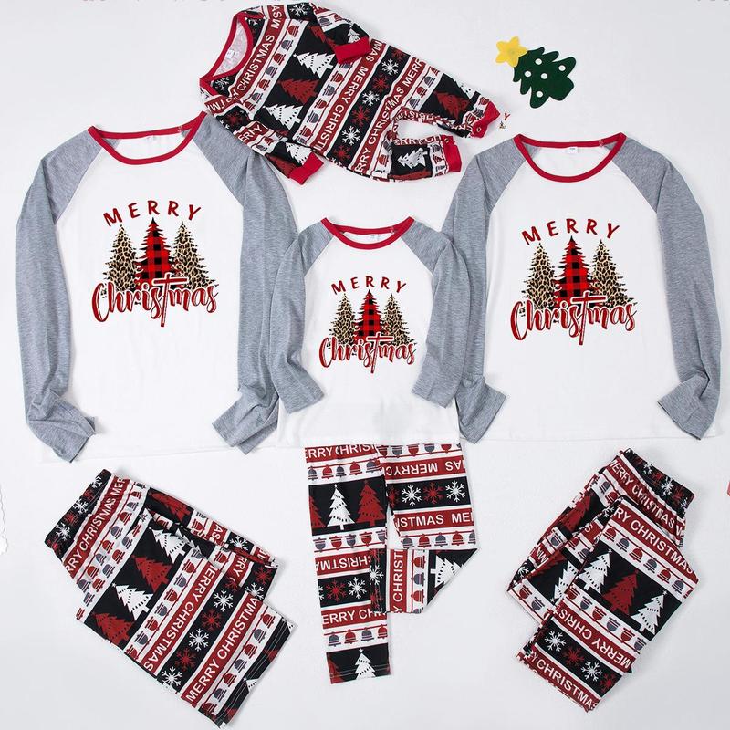 Christmas Matching Pajamas Family Set with Grey Red Plaid Tree Print ...