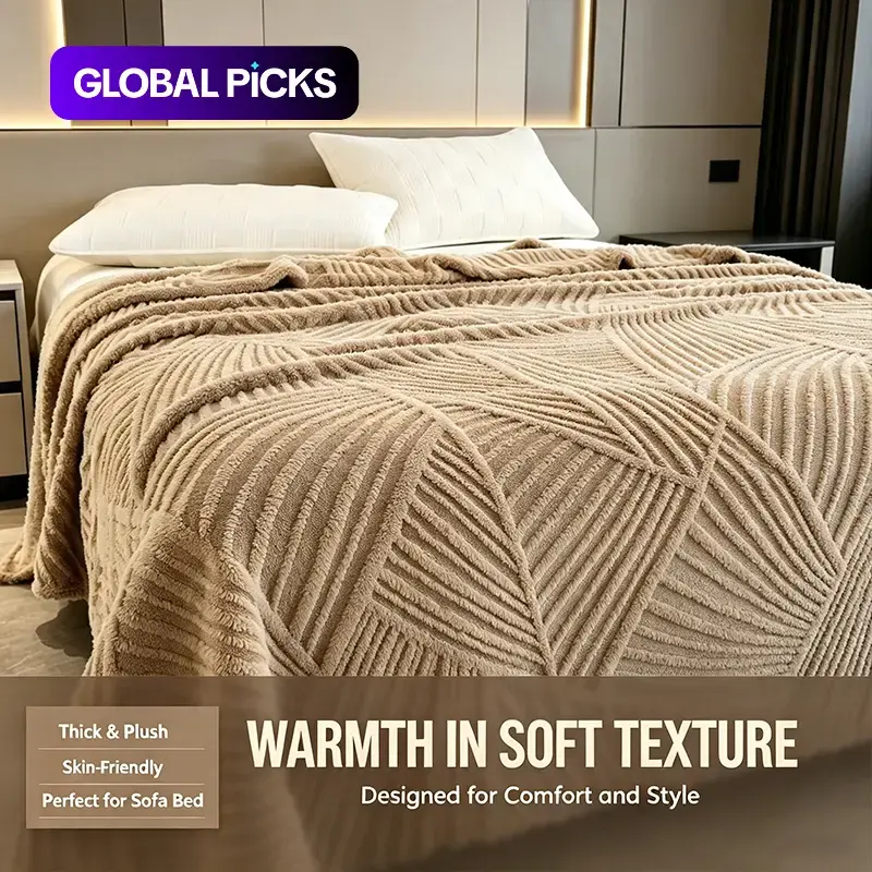 Minimalist Textured Plush Blanket, All Season Throw, Cozy Blankets and Throws, Fashion Home Bedding Decor for Bedroom, Living Room, Dormitory and Apartment Daily Use