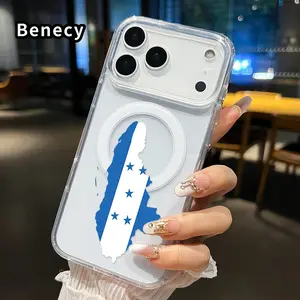 Magnetic Phone case for iPhone 17 16  Pro Max Plus 15 14 13 12 11 Air E Honduras Flag Map Pattern Non-Yellowing Shockproof Soft Silicone Transparent Acrylic Large Hole Cover Supports Wireless Charging