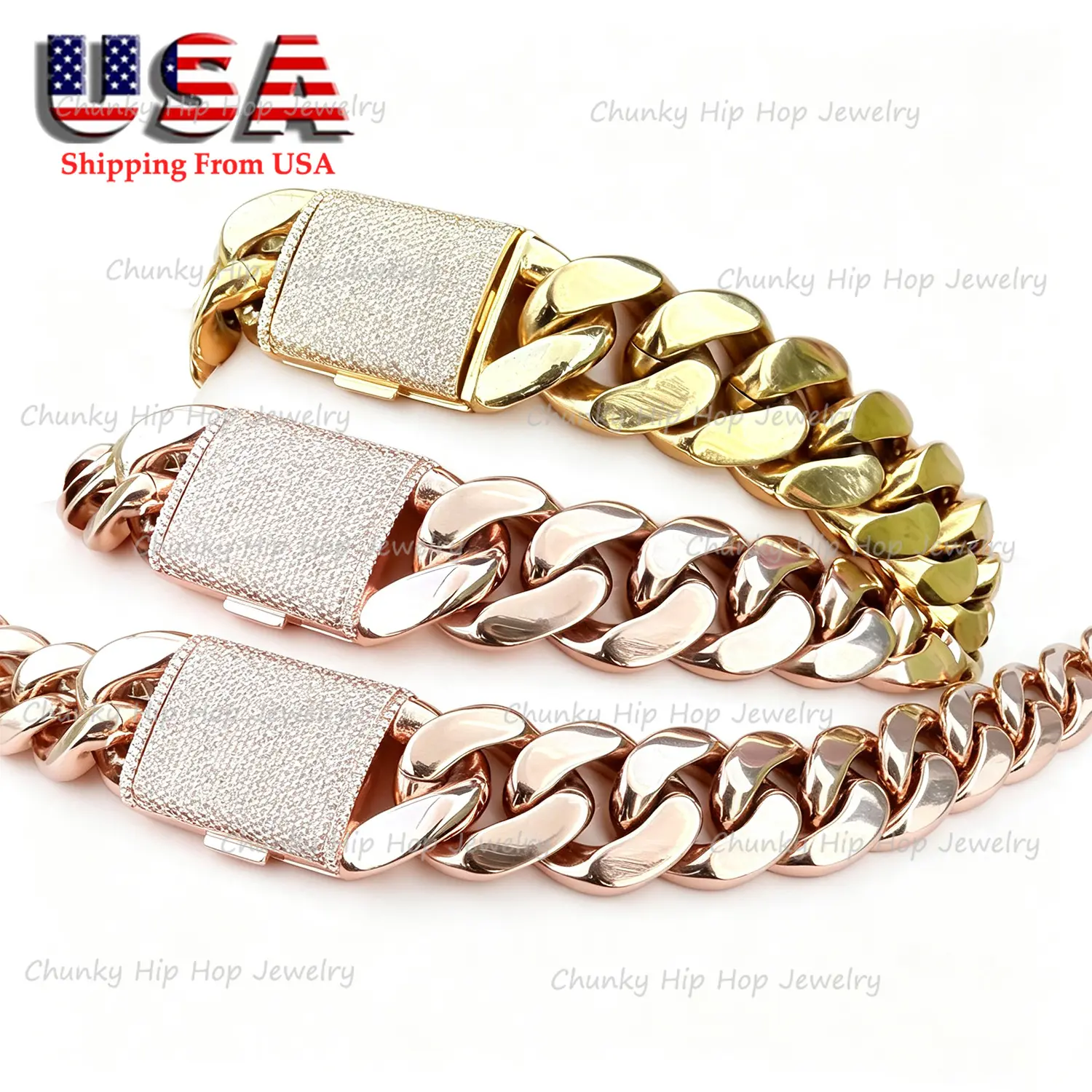 Hip Hop Jewelry For Mens Womens 12/14/18/20/22mm WIdth Huge Necklace ,ICED OUT Cuban Link Necklace ,Stainless Steel Soild Heavy Non Tarnish Diamond Bling Clasp